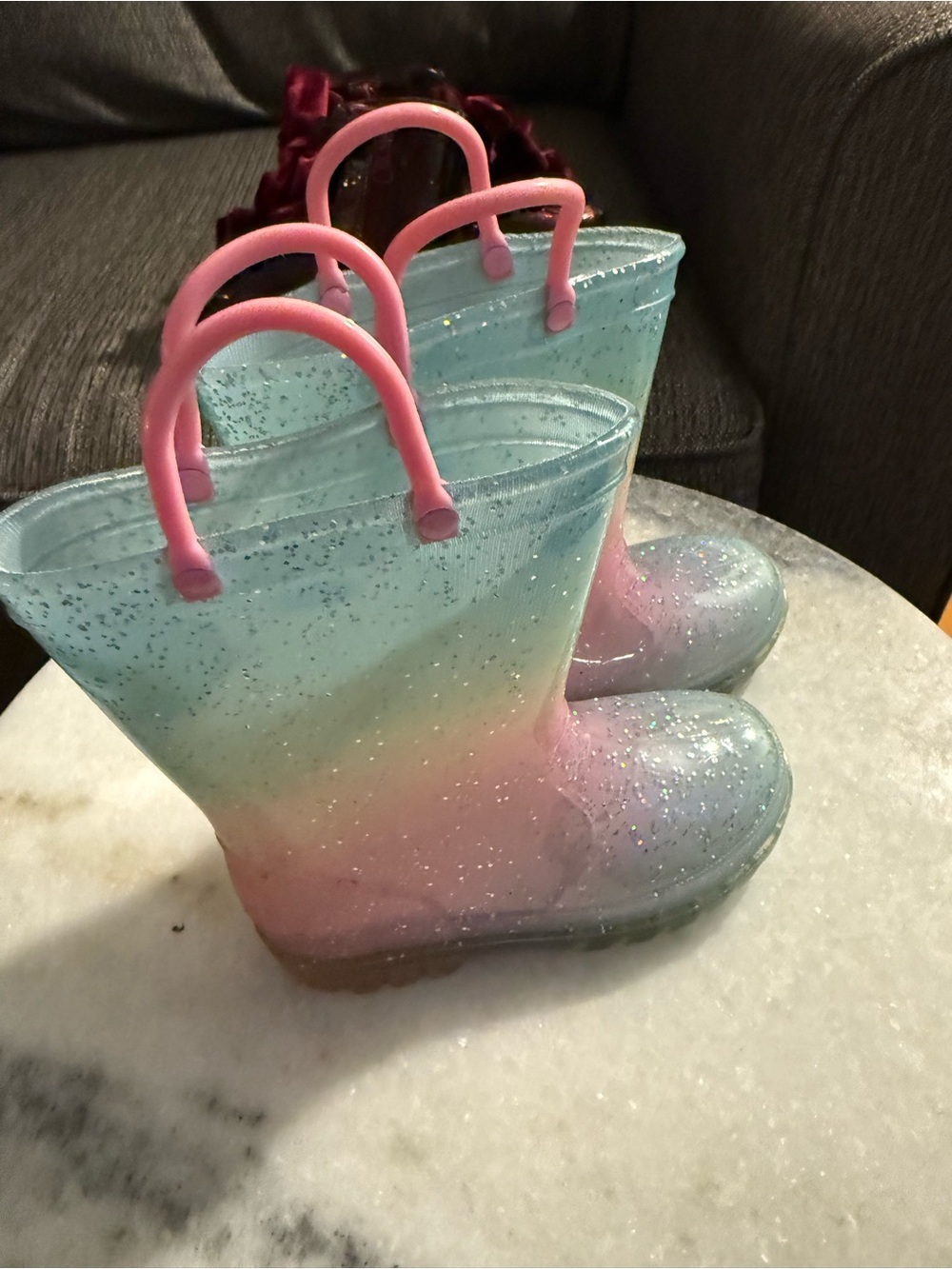 Kids Glitter Ombre Rain Boots with Pink Handles